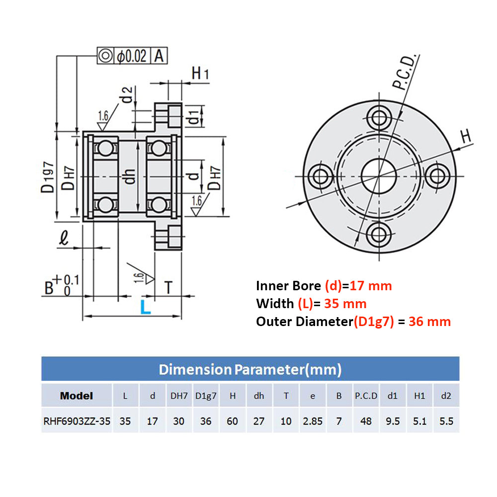 Flange Bearing Block No Need Design Easy to Install Fit for Machine Design