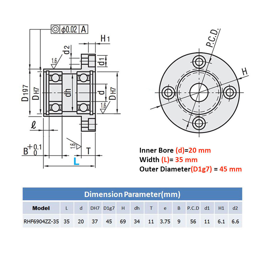 Flange Bearing Block No Need Design Easy to Install Fit for Machine Design