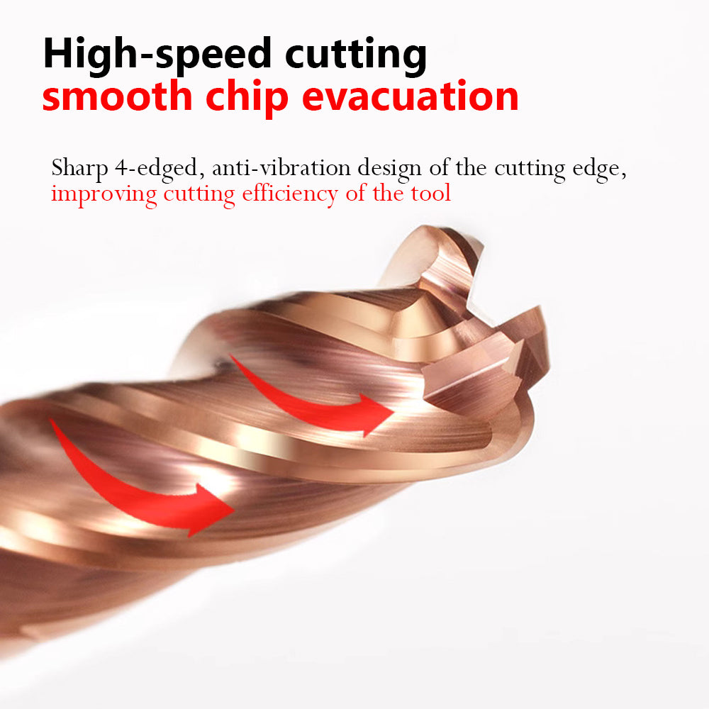 High-speed cutting, smooth chip evacuation Sharp 4-edged, anti-vibration design of the cutting edge, improving cutting efficiency of the tool