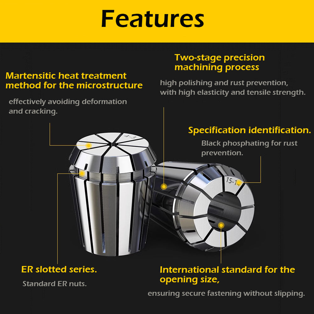 ER collet precision within 0.007mm.