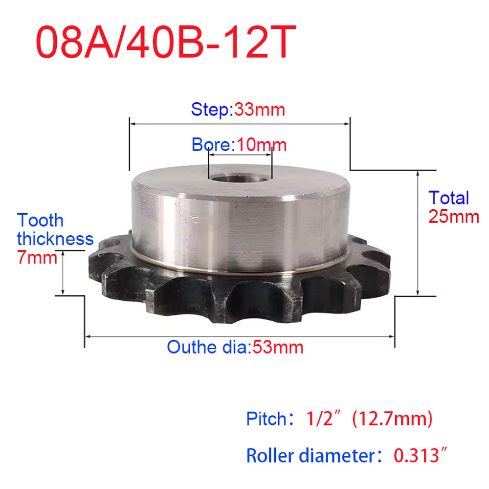 #40 Chain Drive Sprocket Wheel 12-40T Bore 10-16mm Pitch 1/2" 12.7mm For 08A Chain