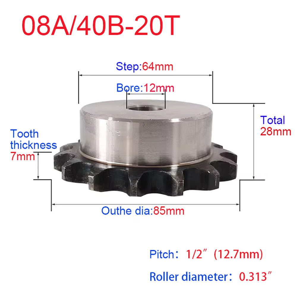 #40 Chain Drive Sprocket Wheel 12-40T Bore 10-16mm Pitch 1/2" 12.7mm For 08A Chain