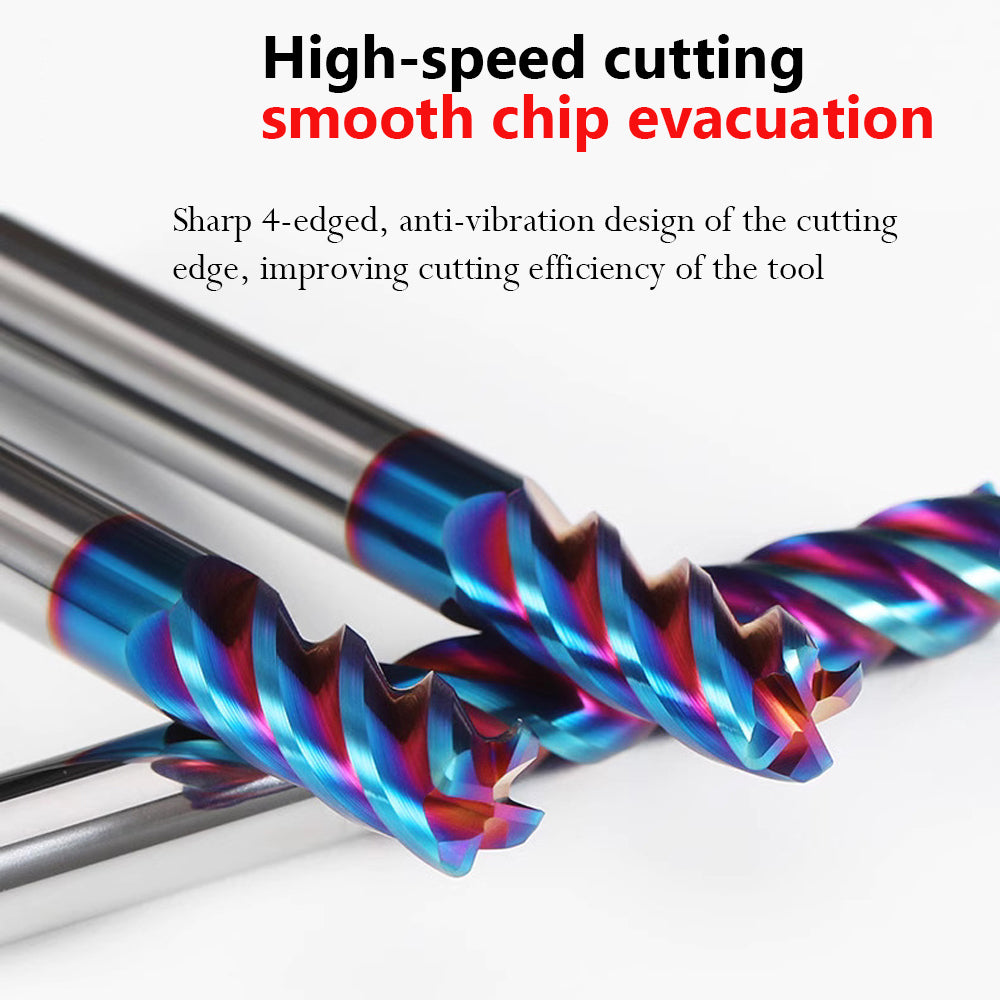 High-speed cutting, smooth chip evacuation Sharp 4-edged, anti-vibration design of the cutting edge, improving cutting efficiency of the tool