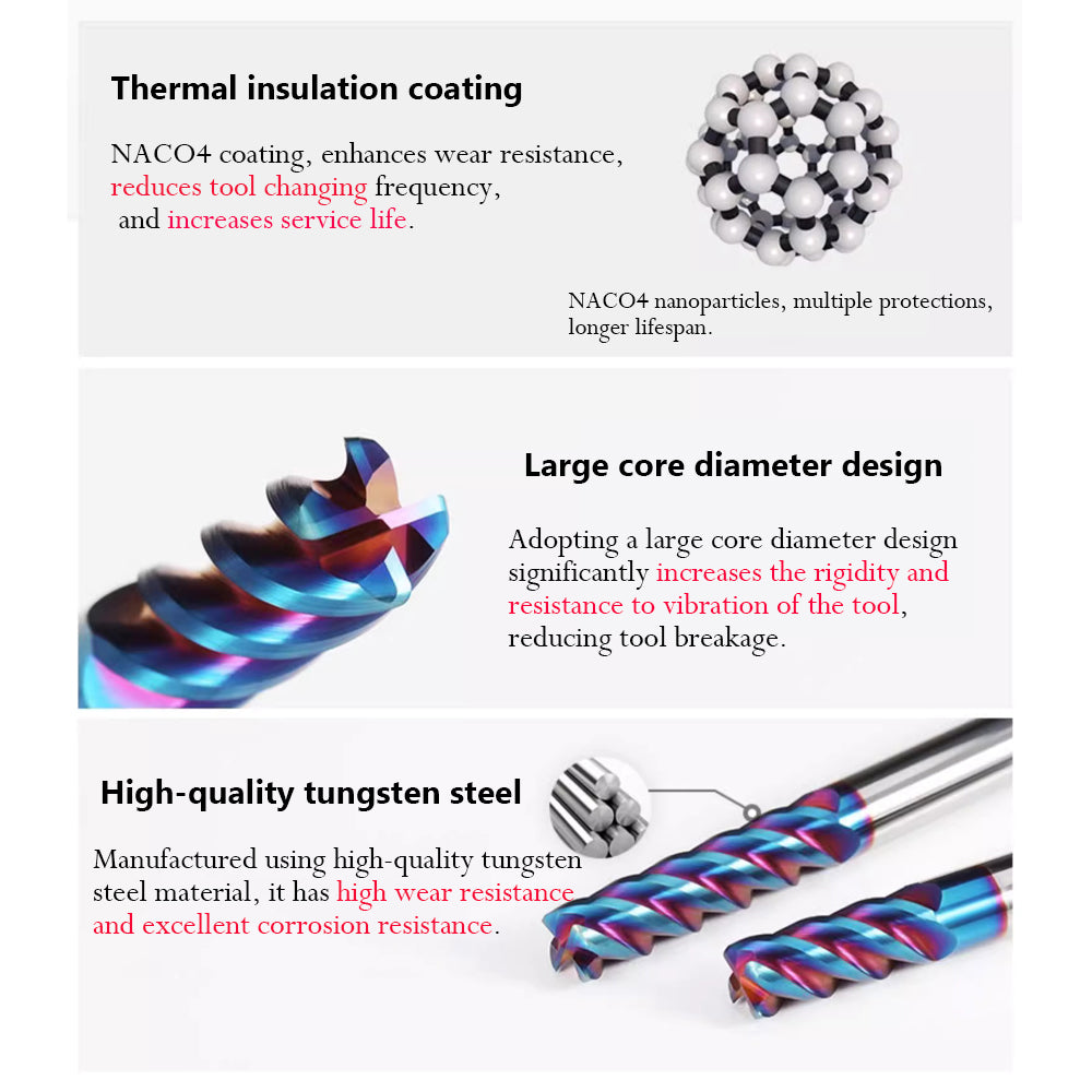 Large core diameter design Adopting a large core diameter design significantly increases the rigidity and resistance to vibration of the tool, reducing tool breakage.