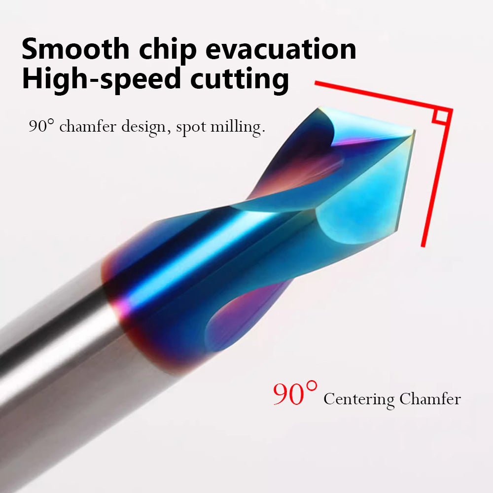 90° chamfer design, spot milling.