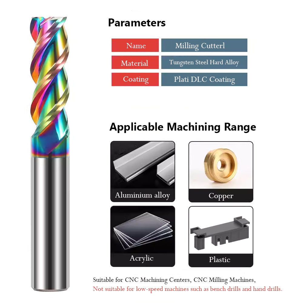 The milling cutter is suitable for processing aluminum alloy, aluminum, copper alloy, plastic, and acrylic.