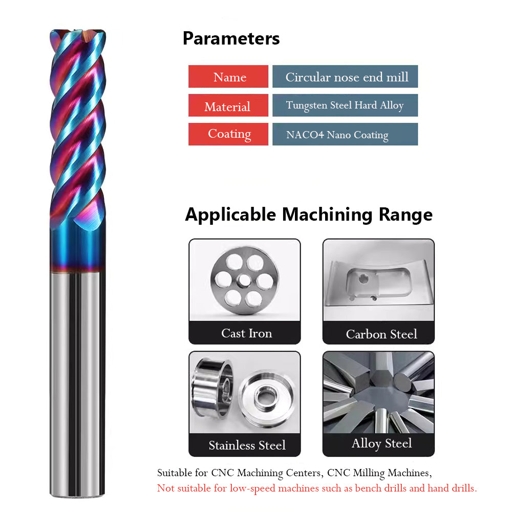 End mill are suitable for machining stainless steel and cast iron.