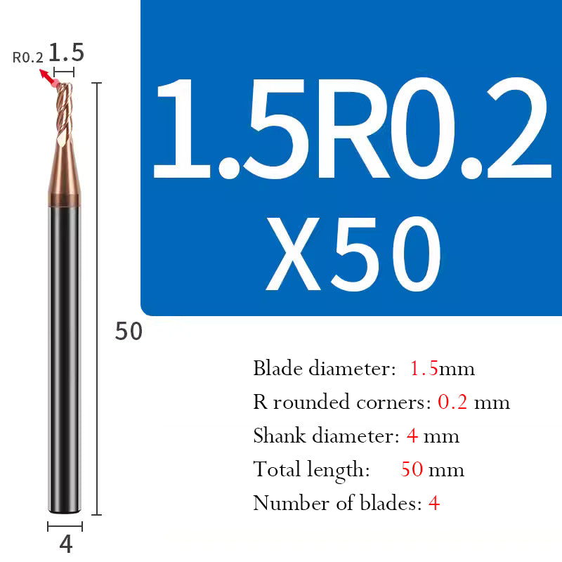 Universal Tungsten Steel 4 Edge Circular Nose Milling Cutter Carbide Coated R Milling Cutter