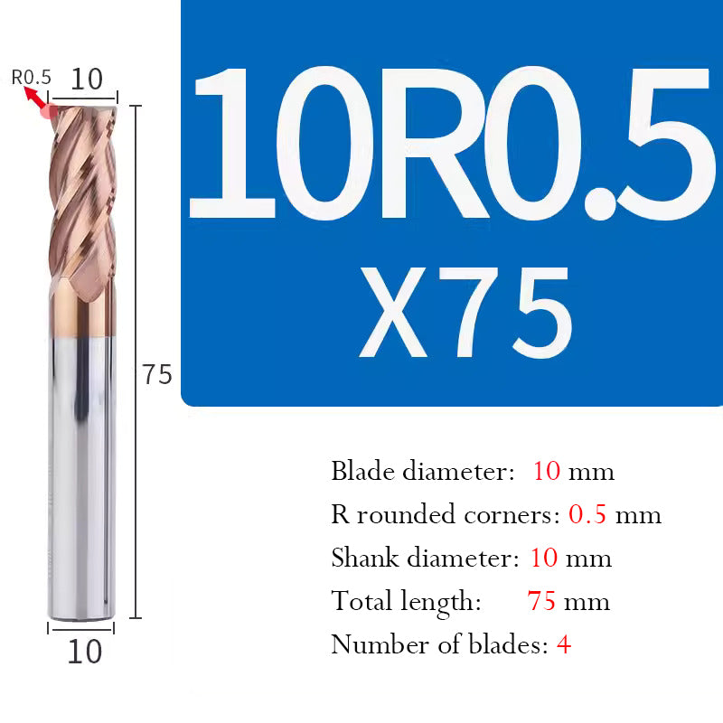 Universal Tungsten Steel 4 Edge Circular Nose Milling Cutter Carbide Coated R Milling Cutter