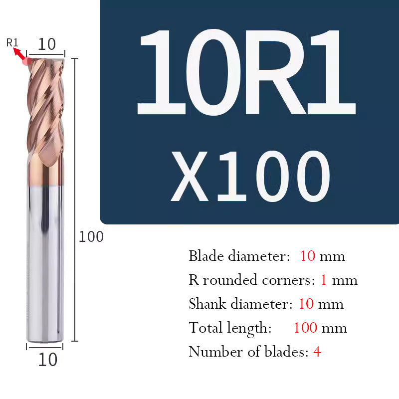 Universal Tungsten Steel 4 Edge Circular Nose Milling Cutter Carbide Coated R Milling Cutter