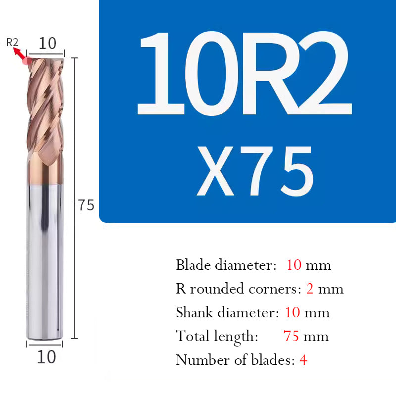 Universal Tungsten Steel 4 Edge Circular Nose Milling Cutter Carbide Coated R Milling Cutter