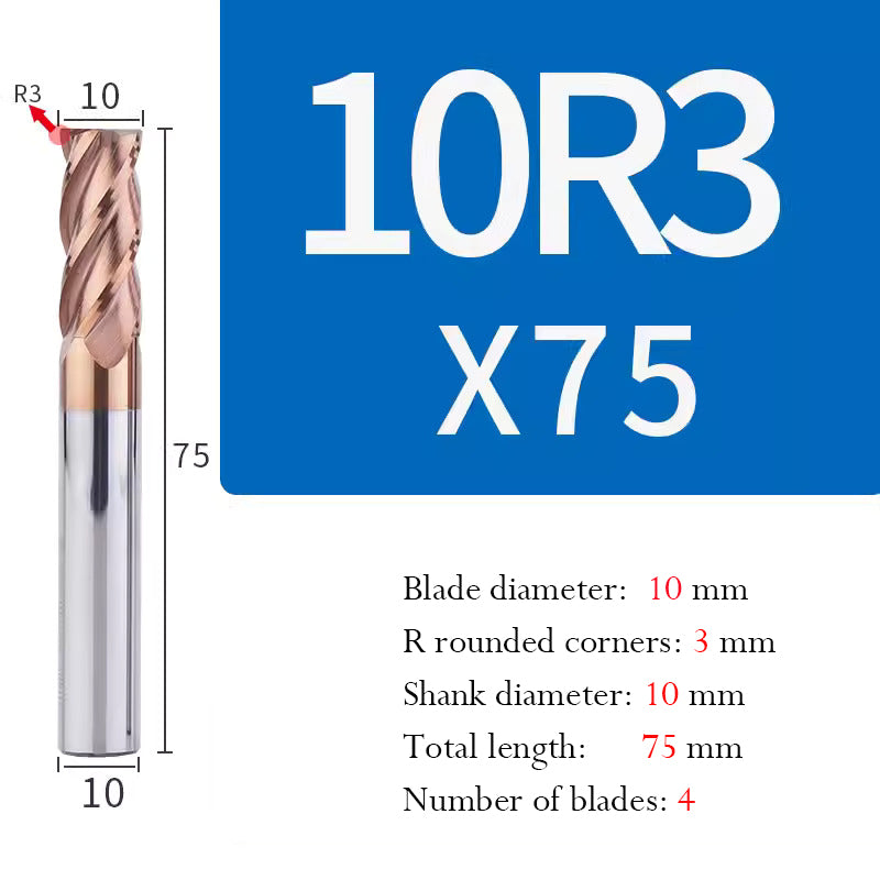 Universal Tungsten Steel 4 Edge Circular Nose Milling Cutter Carbide Coated R Milling Cutter