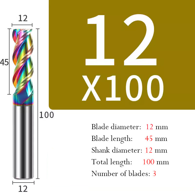 Cutting Aluminum Alloy End Mill 3 Flute Color Coating Tungsten Carbide Hard Alloy Milling Cutter