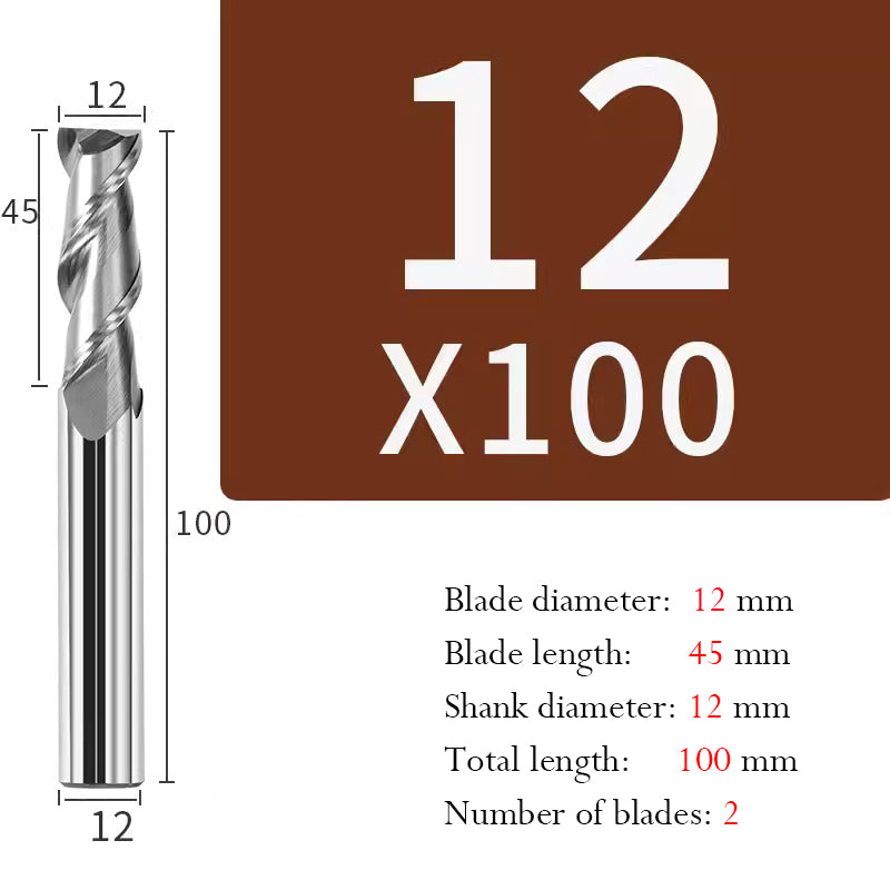 Tungsten Steel 2 Edge End Mill Milling Cutter Hard Alloy CNC Keyway End Mill for Aluminum