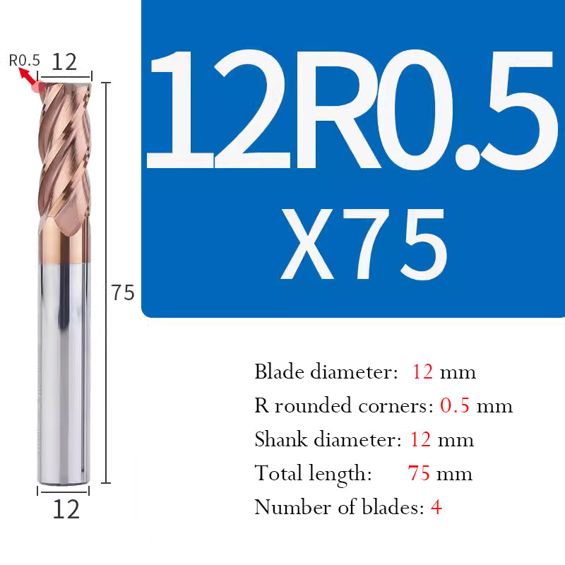 Universal Tungsten Steel 4 Edge Circular Nose Milling Cutter Carbide Coated R Milling Cutter