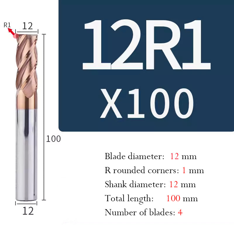 Universal Tungsten Steel 4 Edge Circular Nose Milling Cutter Carbide Coated R Milling Cutter