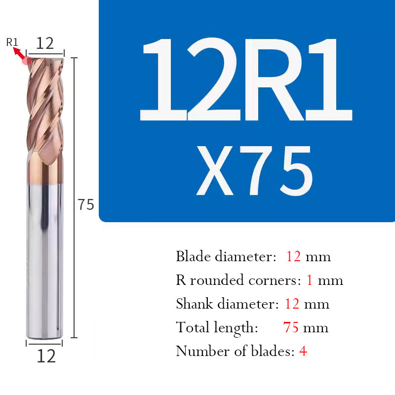 Universal Tungsten Steel 4 Edge Circular Nose Milling Cutter Carbide Coated R Milling Cutter