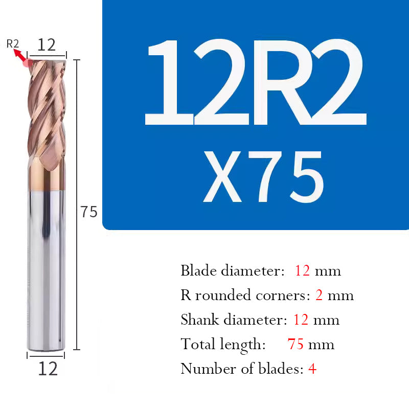 Universal Tungsten Steel 4 Edge Circular Nose Milling Cutter Carbide Coated R Milling Cutter