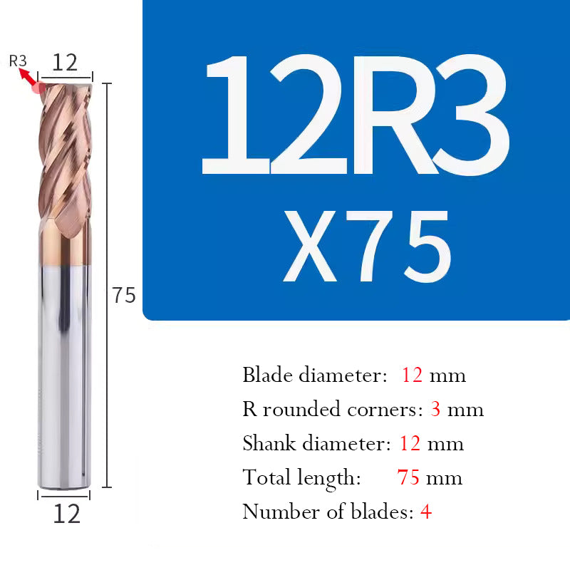 Universal Tungsten Steel 4 Edge Circular Nose Milling Cutter Carbide Coated R Milling Cutter