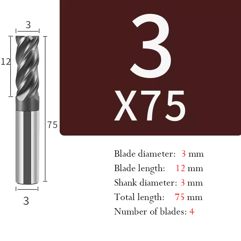 Tungsten Steel Milling Cutter Flat bottom 4 blade Milling Cutter for Processing of Titanium Alloy