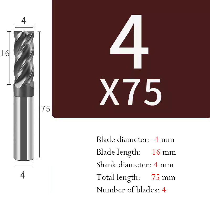 Tungsten Steel Milling Cutter Flat bottom 4 blade Milling Cutter for Processing of Titanium Alloy