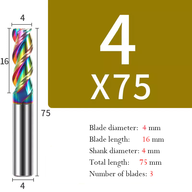 Cutting Aluminum Alloy End Mill 3 Flute Color Coating Tungsten Carbide Hard Alloy Milling Cutter