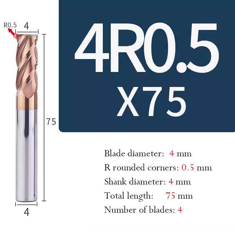 Universal Tungsten Steel 4 Edge Circular Nose Milling Cutter Carbide Coated R Milling Cutter