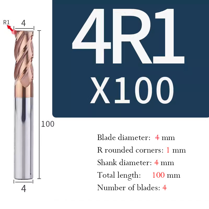 Universal Tungsten Steel 4 Edge Circular Nose Milling Cutter Carbide Coated R Milling Cutter