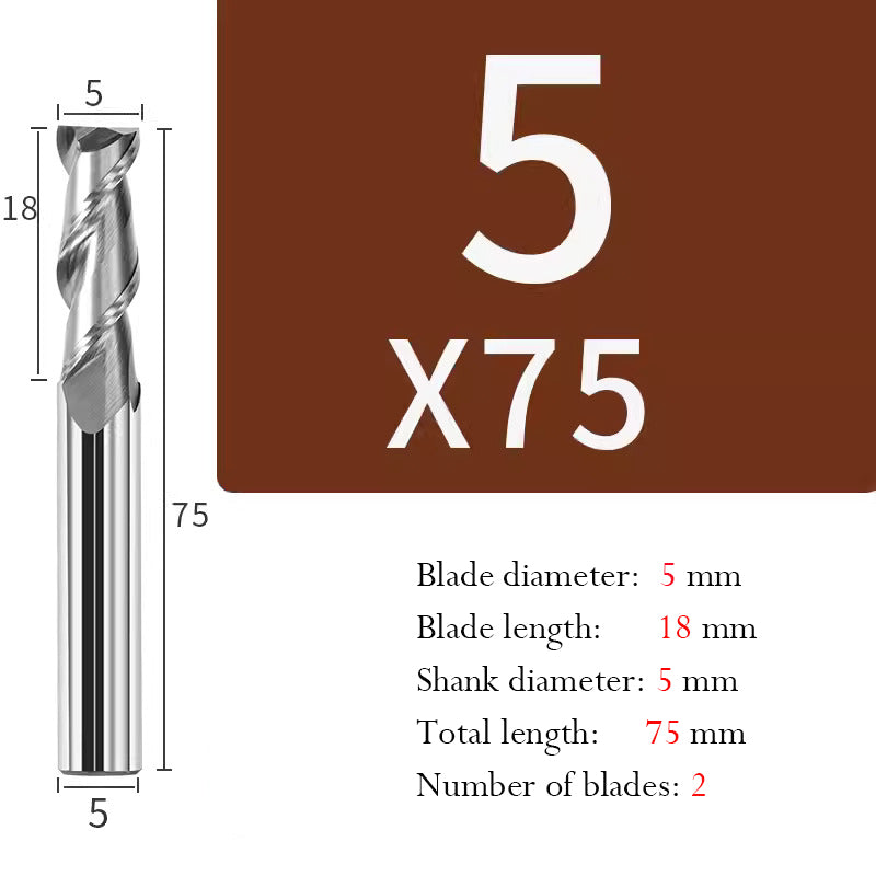 Tungsten Steel 2 Edge End Mill Milling Cutter Hard Alloy CNC Keyway End Mill for Aluminum