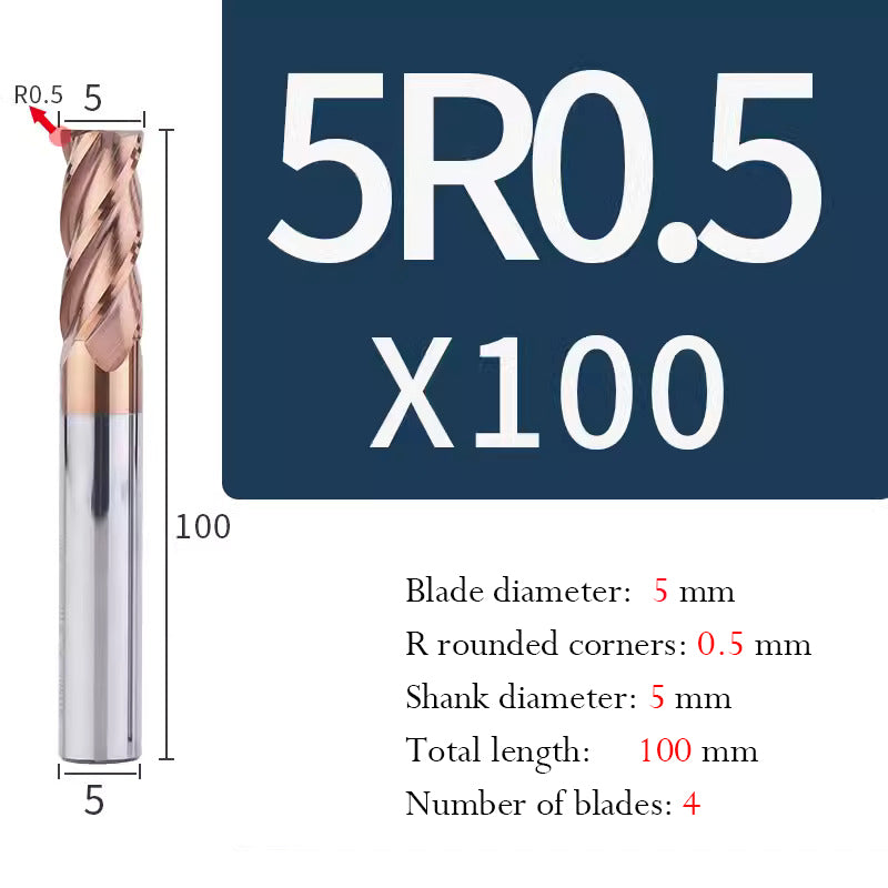 Universal Tungsten Steel 4 Edge Circular Nose Milling Cutter Carbide Coated R Milling Cutter