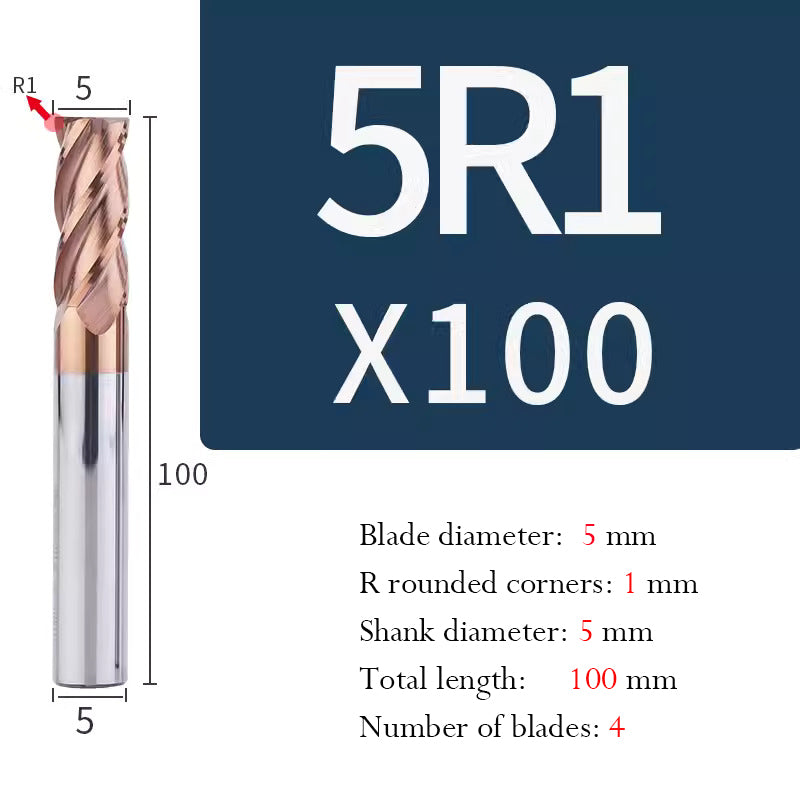 Universal Tungsten Steel 4 Edge Circular Nose Milling Cutter Carbide Coated R Milling Cutter