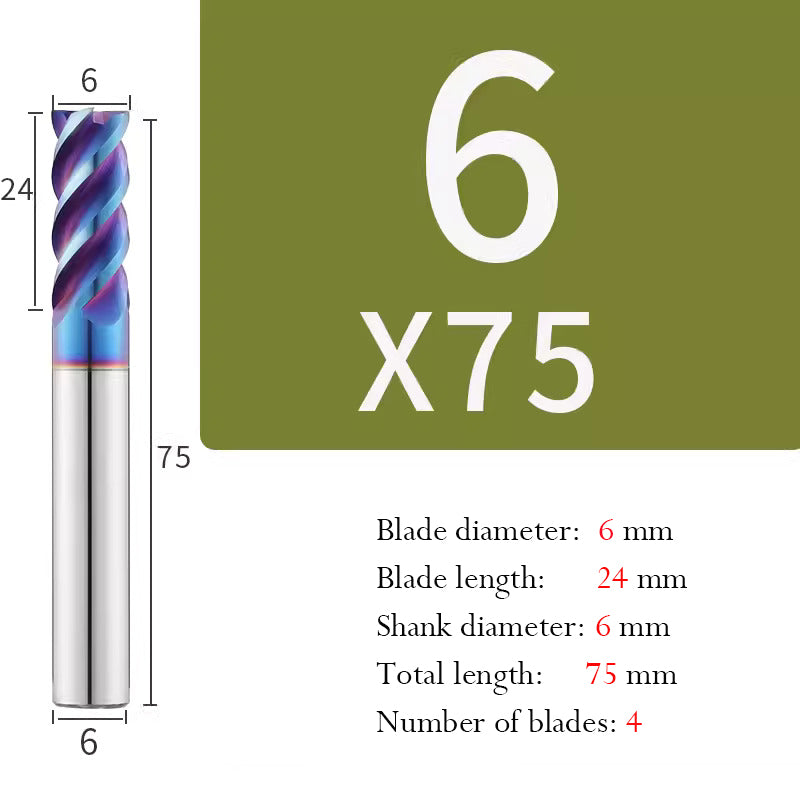 Cutting Stainless Steel Tungsten Steel End Mill Hard Alloy CNC Flat Bottom 4 Flutes Mill