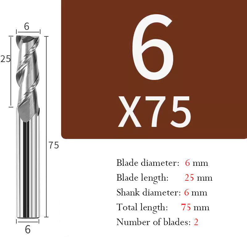 Tungsten Steel 2 Edge End Mill Milling Cutter Hard Alloy CNC Keyway End Mill for Aluminum