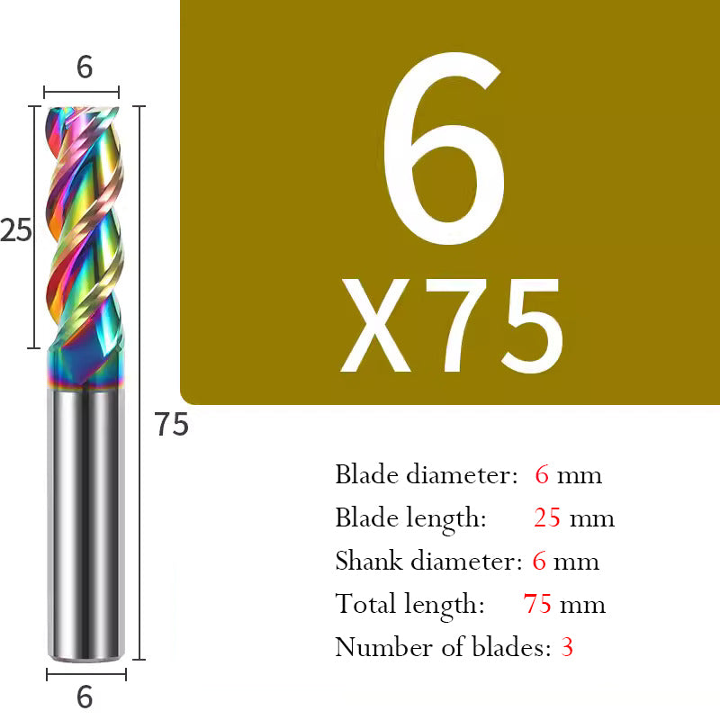 Cutting Aluminum Alloy End Mill 3 Flute Color Coating Tungsten Carbide Hard Alloy Milling Cutter