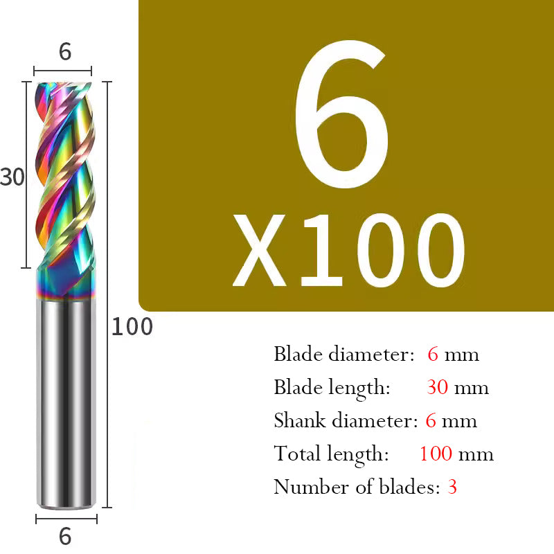 Cutting Aluminum Alloy End Mill 3 Flute Color Coating Tungsten Carbide Hard Alloy Milling Cutter