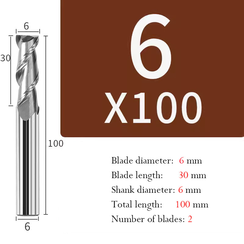 Tungsten Steel 2 Edge End Mill Milling Cutter Hard Alloy CNC Keyway End Mill for Aluminum