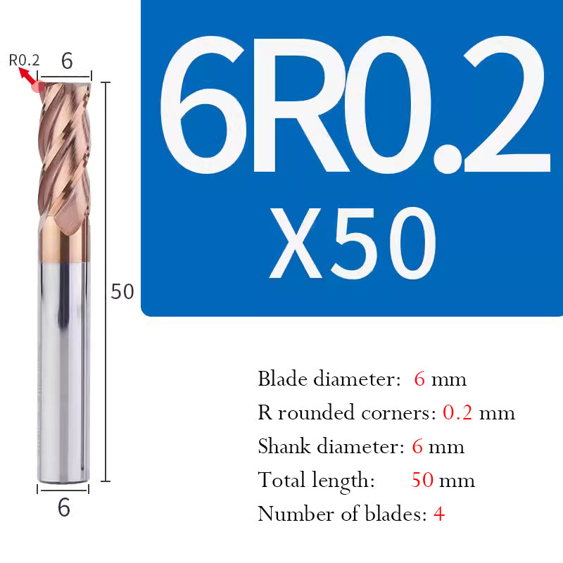 Universal Tungsten Steel 4 Edge Circular Nose Milling Cutter Carbide Coated R Milling Cutter