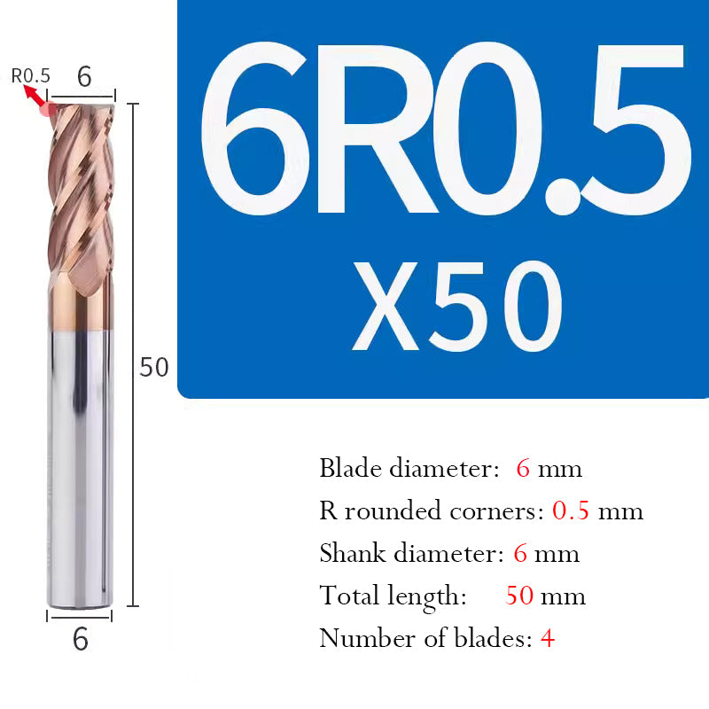 Universal Tungsten Steel 4 Edge Circular Nose Milling Cutter Carbide Coated R Milling Cutter