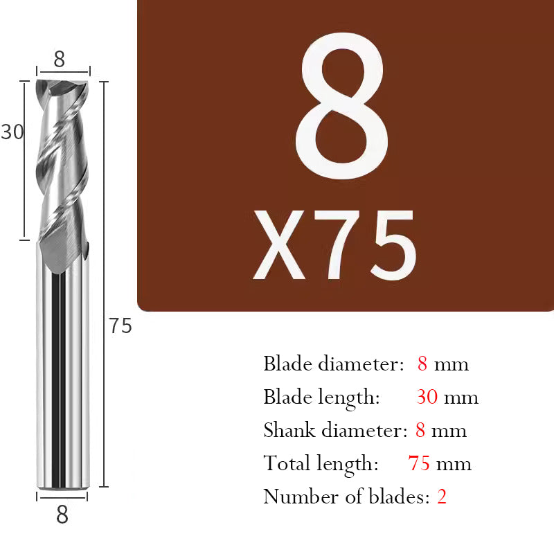 Tungsten Steel 2 Edge End Mill Milling Cutter Hard Alloy CNC Keyway End Mill for Aluminum