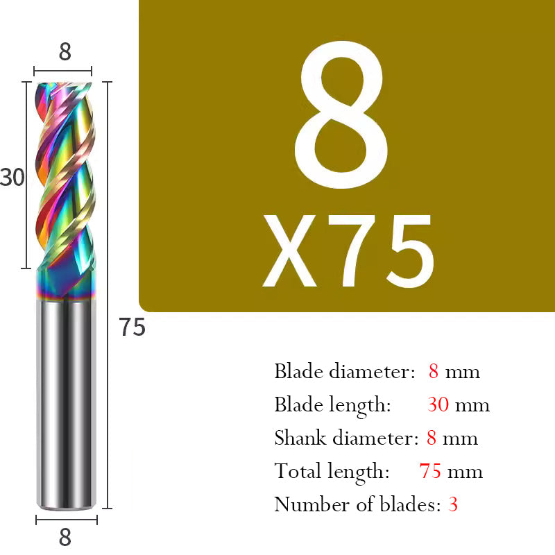 Cutting Aluminum Alloy End Mill 3 Flute Color Coating Tungsten Carbide Hard Alloy Milling Cutter