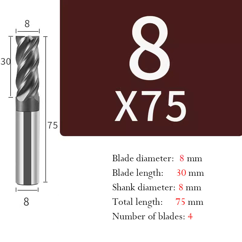 Tungsten Steel Milling Cutter Flat bottom 4 blade Milling Cutter for Processing of Titanium Alloy