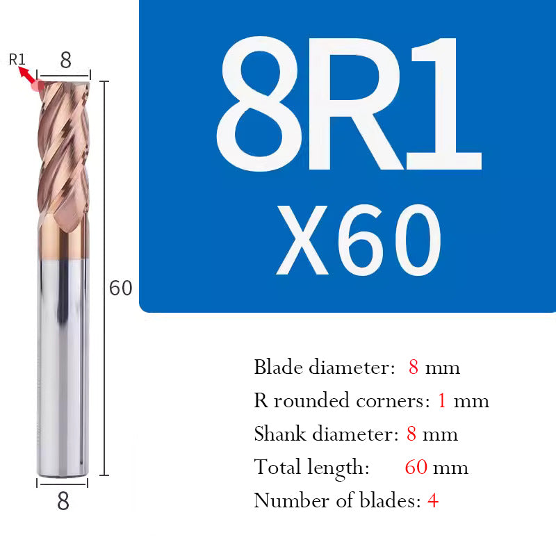 Universal Tungsten Steel 4 Edge Circular Nose Milling Cutter Carbide Coated R Milling Cutter