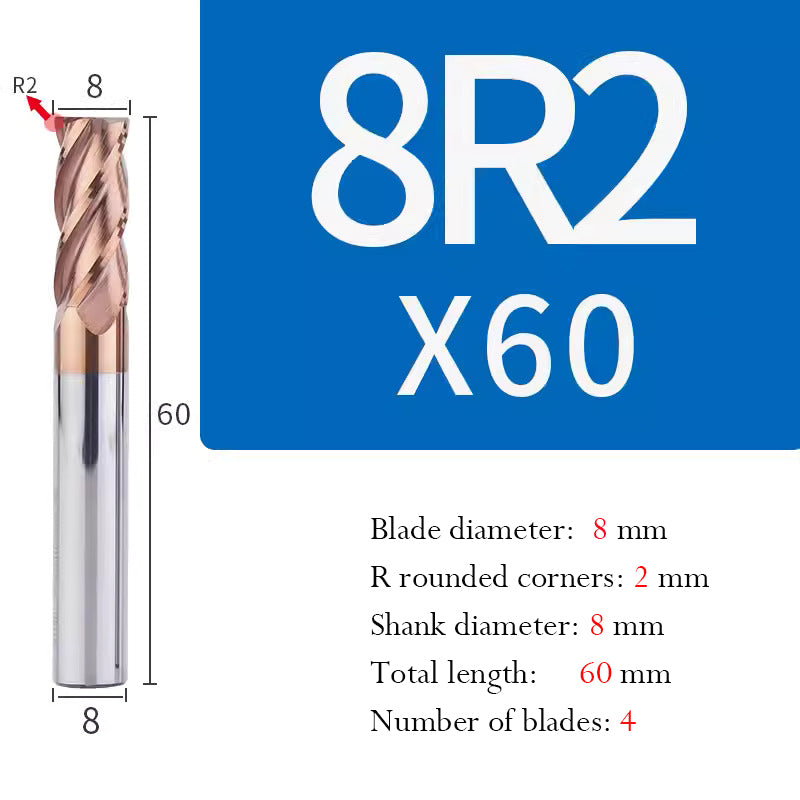 Universal Tungsten Steel 4 Edge Circular Nose Milling Cutter Carbide Coated R Milling Cutter