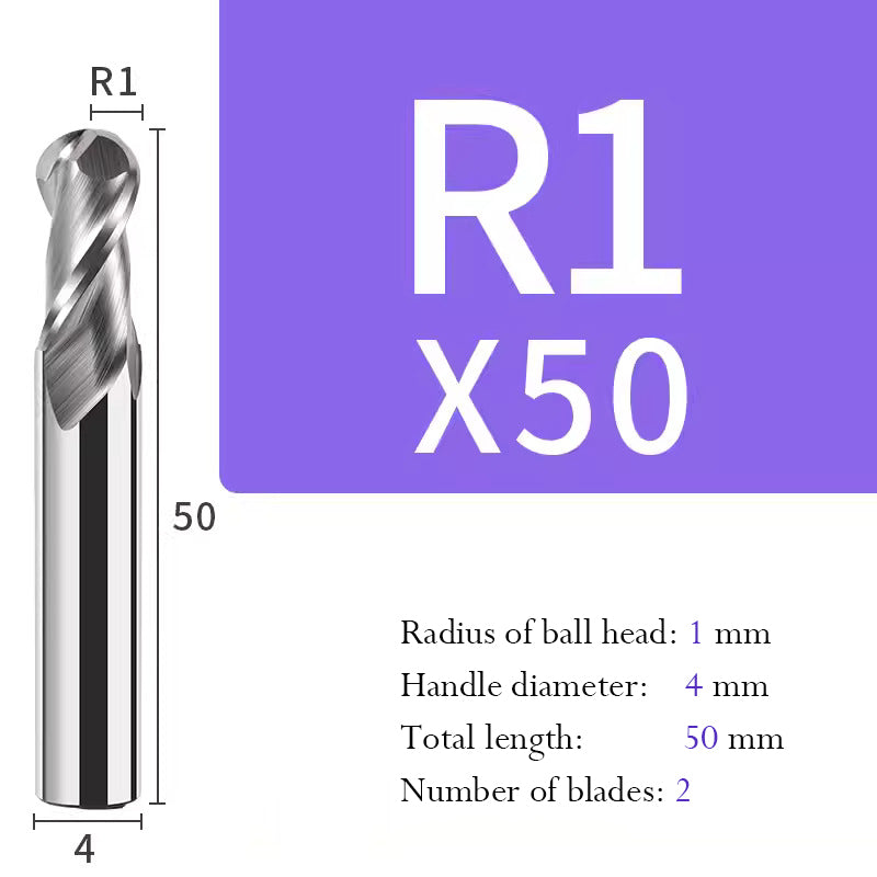 Tungsten Steel Ball End Mill for Aluminum Hard Alloy CNC Cutting Tool R Type Ball Head Milling Cutter