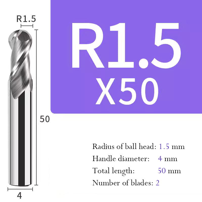 Tungsten Steel Ball End Mill for Aluminum Hard Alloy CNC Cutting Tool R Type Ball Head Milling Cutter