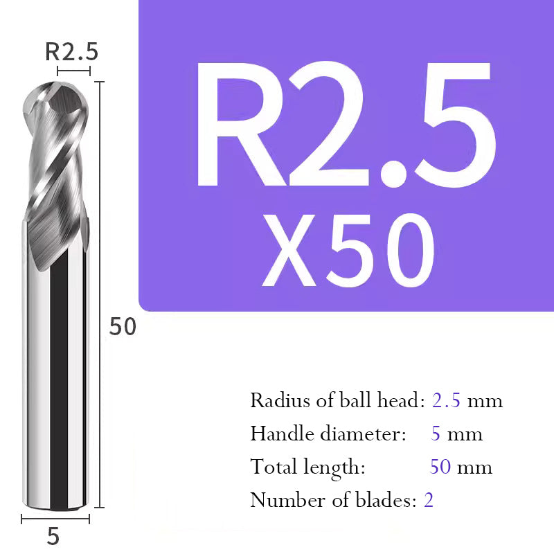 Tungsten Steel Ball End Mill for Aluminum Hard Alloy CNC Cutting Tool R Type Ball Head Milling Cutter