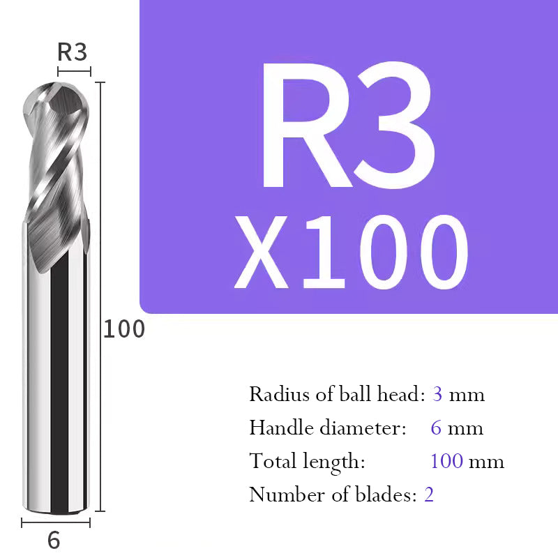 Tungsten Steel Ball End Mill for Aluminum Hard Alloy CNC Cutting Tool R Type Ball Head Milling Cutter