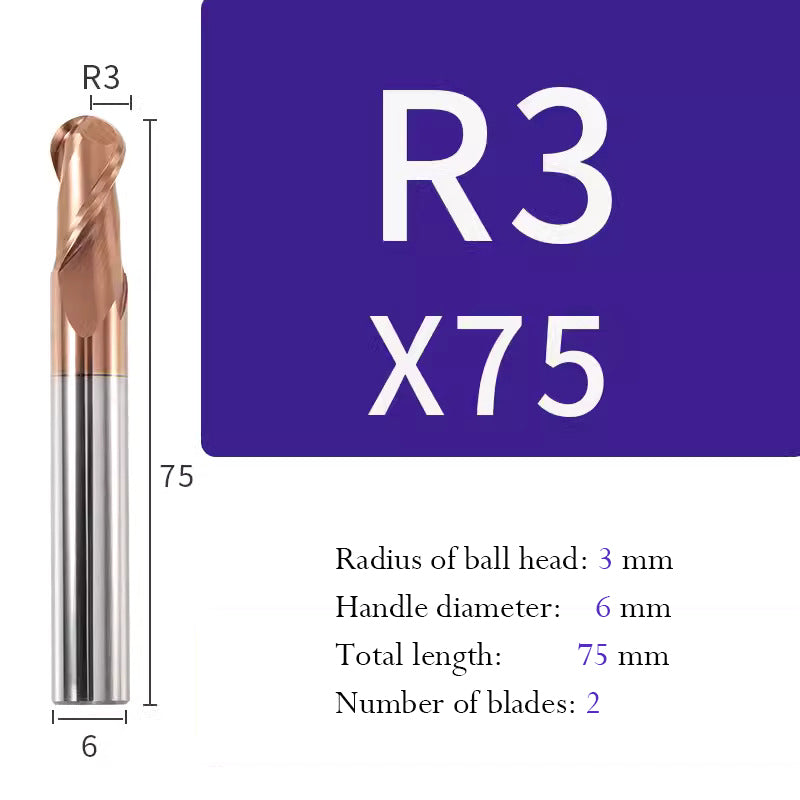 Tungsten Steel Ball End Milling Cutter Carbide CNC Coated Ball End Milling Cutter