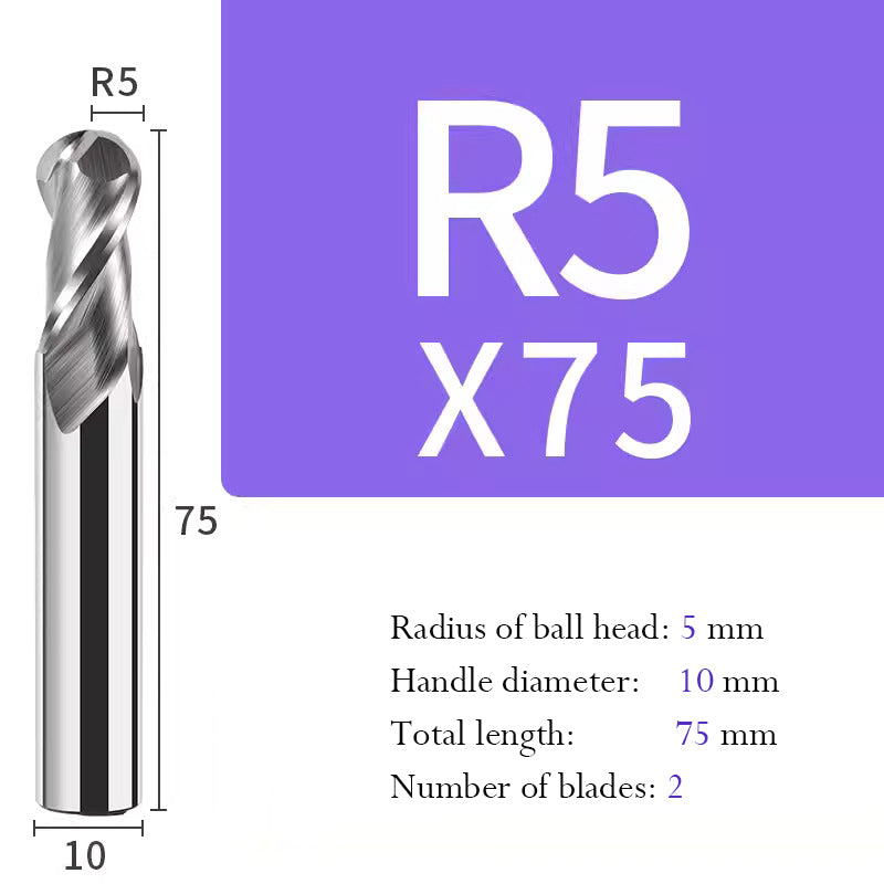 Tungsten Steel Ball End Mill for Aluminum Hard Alloy CNC Cutting Tool R Type Ball Head Milling Cutter