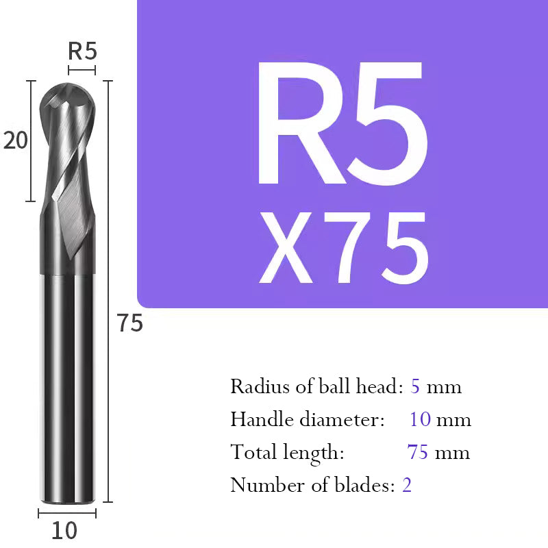 Ball Tungsten Steel Milling Cutter R Type Ball End Mill for Processing of Titanium Alloy